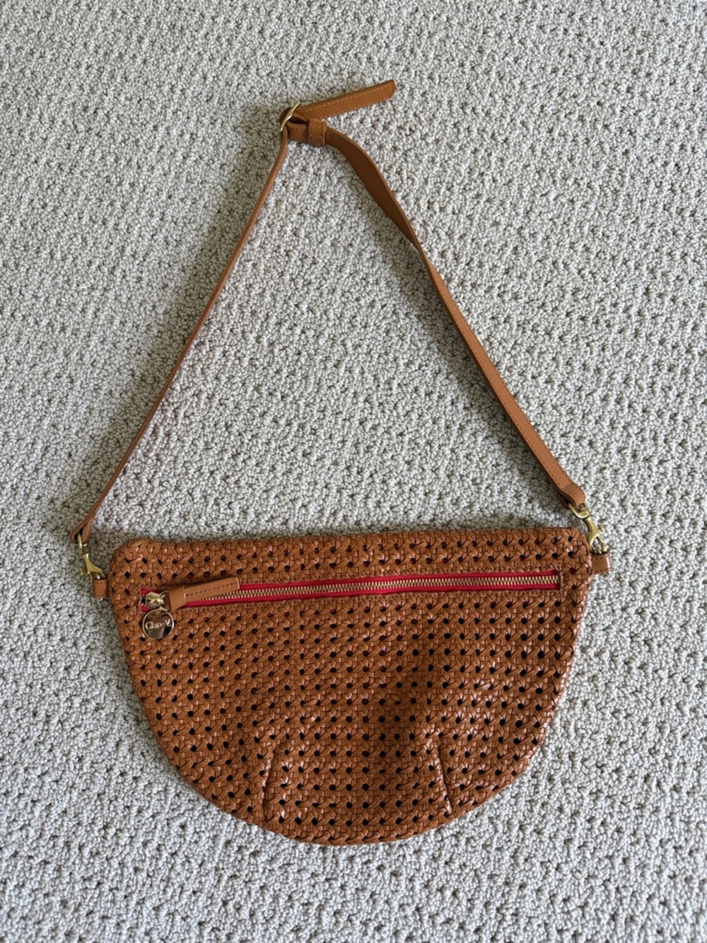 Clare V Woven Grande Fanny Crossbody Shoulder Bag in Tan Rattan
